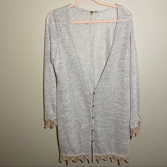 Free People Sweaters - Free People Long Sleeve cardigan duster with lace